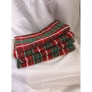 Sur La Table Red Green Plaid 100% Cotton 20" X 20" Christmas Cloth Napkins Lot 4